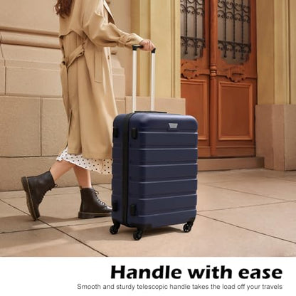Coolife Luggage 3 Piece Set, Lightweight Durable Hardshell Suitcase set with 360° Spinner Wheels, TSA-approved Lock, Checked Family Travel Luggage sets, 20/24/28 Inch, Navy - color: Navy, size: 20in24in28in