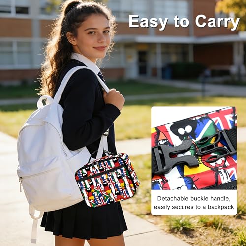 Cat Flag Lunch Bag Insulated Reusable Lunch Box Cooler Thermal Tote Bag For Teenage Boys Girls School Beach - color: Cat Flag