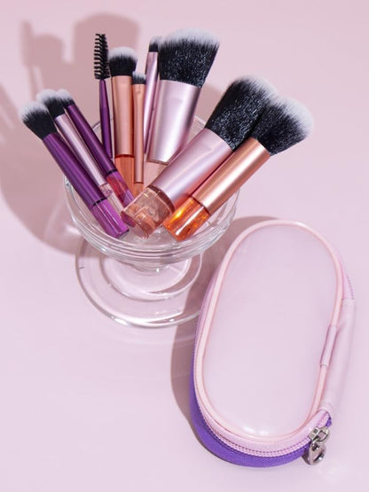 Portable ON THE GO Makeup Brush Set, COSHINE 10pcs Easy-taken Mini Full Complete Function Cosmetic Brushes Kit with Brush Pouch (colorful) - color: colorful