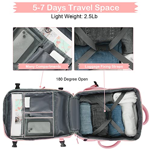 Hanples Carry on Travel Backpack for Women, Large 35L Personal Item Luggage Backpack,17 inch Laptop Backpack TSA Flight Approved, Travel Essentials Casual Daypack with 2 Toiletry Bags (Pink) - color: Pink, size: Large