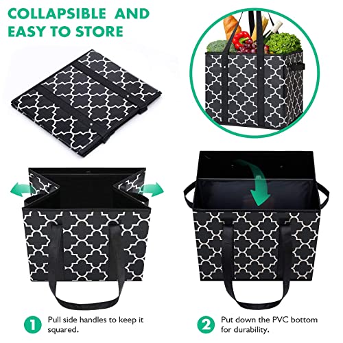 WISELIFE Reusable Grocery Bags 6-Pack Foldable Washable Large Storage Bins Basket Water Resistant Shopping Tote Bag Black - color: Black, size: 6 Pack