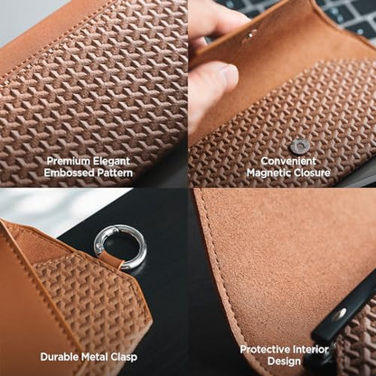 VULKIT Portable Leather Eye Glasses Case for Women & Men, Slim Sunglass Case, Unisex Eyeglass Case - color: Brown