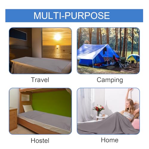 Sleeping Bag Liner,Travel Sheet & Adult Sleep Sack, Camping Sheets Travel Sleep Sack for Backpacking,Hotels & Hostels -Lightweight Single &Double Travel Sheet Camping Sheets - color: Single Gray 2 Pack