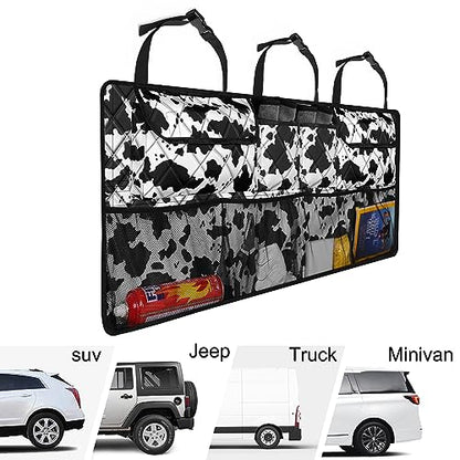 Femuar Car Trunk Organizer,Large Capacity Backseat Trunk Organizer(42"*18"),Collapsible Car Storage Bag with 8 Pocekt,SUV/MPV/Truck - Cow print - color: Cow print