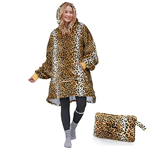 Catalonia Oversized Blanket Hoodie Sweatshirt, Wearable Sherpa Blanket Pullover, Gift for Her - color: Cheetah