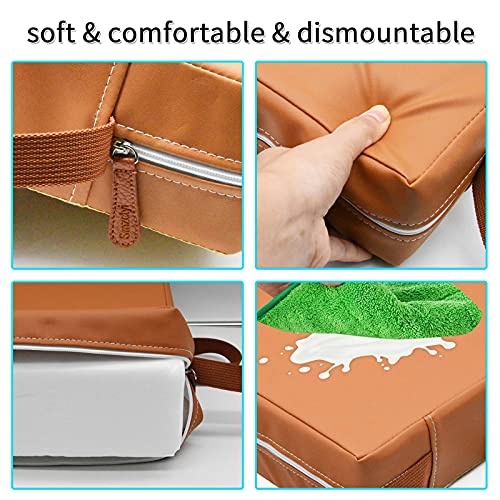 Toddler Booster Seat for Dining Table, PU Washable Double Safe Straps Non-Slip Bottom Booster Seat Dining Toddler, Portable Travel Increasing Cushion (Brown) - color: Brown