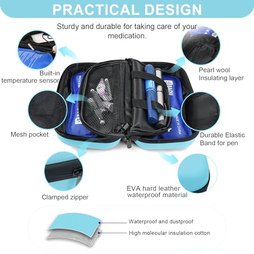 Gosemai TSA Approved Insulin Cooler Travel Case Medication Cooler for Travel with Thermometer Temperature Display Diabetic Medication Organizer Medical Travel Cooler Bag with 2 Ice Pack (Light Blue) - color: Light Blue