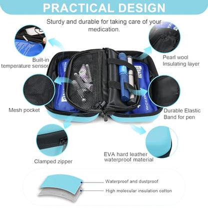 Gosemai TSA Approved Insulin Cooler Travel Case Medication Cooler for Travel with Thermometer Temperature Display Diabetic Medication Organizer Medical Travel Cooler Bag with 2 Ice Pack (Light Blue) - color: Light Blue