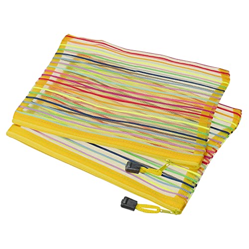 MECCANIXITY Mesh Zipper Pouches, A5 Colorful Pencil Case Document File Bags Storage Organizer for Office Supply Travel Accessory, Yellow Pack of 6 - color: Yellow