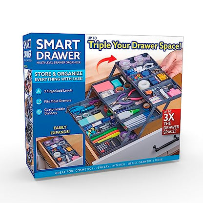 Ontel Smart Drawer Organizer - Multi-level Jewelry Holder, Cosmetics Organizer, or Office Drawer Organizer with Adjustable Dividers for Organization and Storage, Fits Drawers 9.5"W x 7.5"L x 2.75"D - style: Smart Drawer