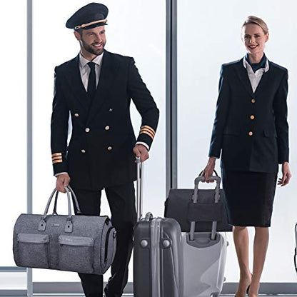 Modoker Convertible Garment Bag with Shoulder Strap, Carry on Garment Duffel Bag for Men Women - 2 in 1 Hanging Suitcase Suit Travel Bags, Grey Heather - color: Grey Heather