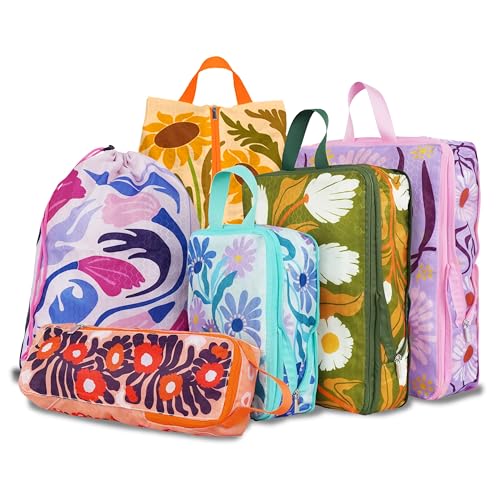 6 Pcs Compression Packing Cubes for Travel, Waterproof Luggage Organizer Washable Storage Bags Set - Packaging Cubes for Backpack Travel and Carry-Ons - color: pink cyan orange, size: 6 Set