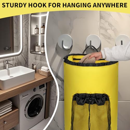 150L Laundry Bag Backpack with 3 Sizes Mesh Wash Bags and Shoulder Straps Foldable Clothes Hamper Bag with Drawstring Closure for College, Apartment, Laundromat(Yellow) - color: Yellow