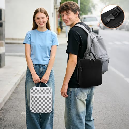 Lunch Box for Women Men Adult Insulated Lunch Bag Women Men Small Reusable Lunchbox for Work Picnic Travel (Gray-White Plaid) - color: Gray-White Plaid