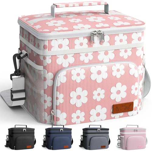 HOTOR Insulated Lunch Box for Men & Women - Leak-Proof Cooler Lunch Bag with 4 Pockets, Adjustable Strap, Ideal for Work, Picnic, Travel - Medium, Pink Flower, 10.2"×6.9"×8.5" - color: Pink Flower, size: 9l - 1 Tier