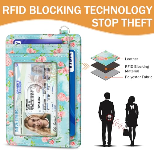 Yonlevres Credit Card Holder Slim Wallet, Butterfly RFID Wallet Women Front Pocket Small Card Holder, Travel Cute Funny Thin Card Case ID Window PU Leather RFID Blocking Card Organizer Gifts Girls - color: Butterfly Flower