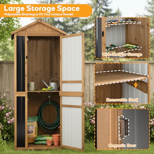 Outdoor Storage Cabinet with Lockable Doors, Wood & Metal Garden Shed, Weatherproof Patio Storage with Adjustable Shelf for Tools, Patio & Backyard Organizer - size: Deep 29.5" Lx 21.5"Wx 75.2"H