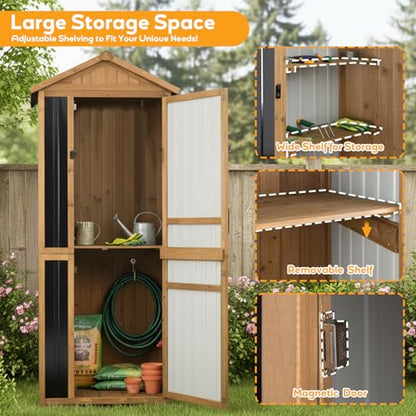 Outdoor Storage Cabinet with Lockable Doors, Wood & Metal Garden Shed, Weatherproof Patio Storage with Adjustable Shelf for Tools, Patio & Backyard Organizer - size: Deep 29.5" Lx 21.5"Wx 75.2"H