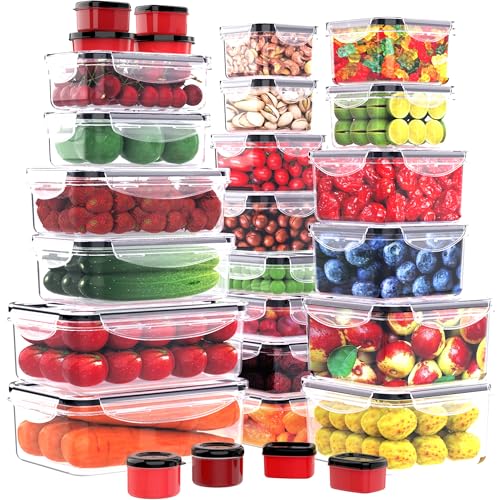 RockBerry 56 PCS Food Storage Containers with Lids Airtight- Plastic Container for Pantry Kitchen Organization-Microwave Dishwasher,Freezer Safe 100% Leak Proof (28 Stackable Boxes-28 Lids) - color: 56Pcs