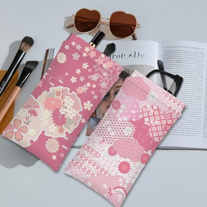 Eyeglasses Sunglasses Case PU Soft Squeeze Top Glasses Pouch for Women Men,Floral Pattern Portable Anti Scratch - color: Pink