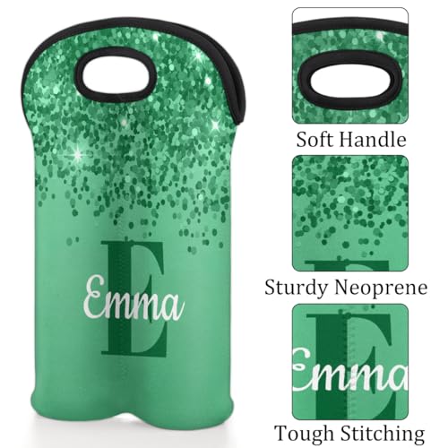 Personalized Neoprene Wine Carrier 2 Bottle, Wine Gift Bags Custom with Name Travel Wine Bottle Holder - color: Green, size: Medium