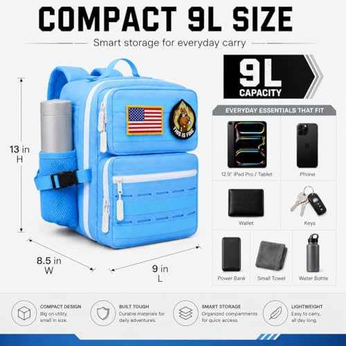 9L Mini Tactical Backpack Small Military Gym Bag Tiny Tackle Backpack for Men Women Molle Travel Daypack Camping Backpack with Patch(Turquoise) - color: Turquoise