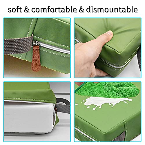 Toddler Booster Seat for Dining Table, PU Washable Double Safe Straps Non-Slip Bottom Booster Seat Dining Toddler, Portable Travel Increasing Cushion (Light Green) - color: Light Green