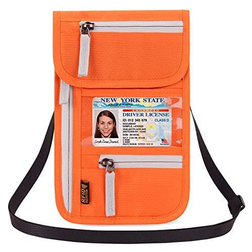 Neck Wallet Lightweight RFID Blocking Waterproof Travel Pouch Passport Wallets for Women Men - color: A-Orange