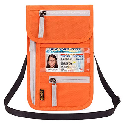 Neck Wallet Lightweight RFID Blocking Waterproof Travel Pouch Passport Wallets for Women Men - color: A-Orange