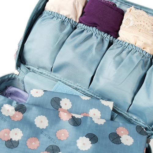 Bra Underwear Storage Bag Portable Multi-Functional Travel Organizers Pouch Case Packing Cube Cosmetic Bag,Blue Flowers - color: Blue Flowers