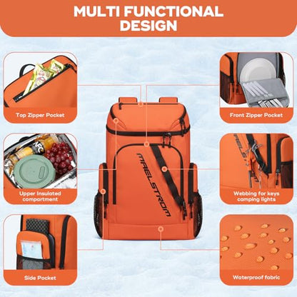 Maelstrom Backpack Cooler,36 Can Cooler Backpack,Soft Cooler Bag Insulated Leakproof,Lightweight Ice Chest Backpack,Travel Cooler Lunch Backpack for Camping,Hiking,Beach - color: Orange