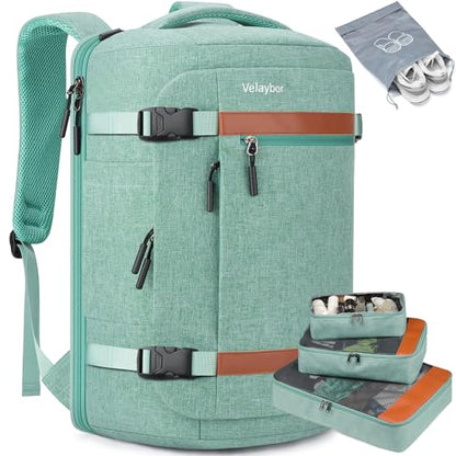 42L Travel Backpack with 4 Packing Cubes, TSA Friendly Flight Approved Carry-On Bag with USB Charging Port, Water-Resistant Weekender Business Backpack for Men Women, Fits 17.3" Laptop(Green) - color: Green
