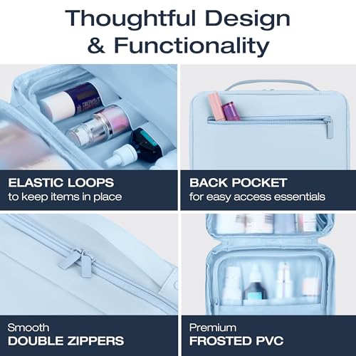 KAZAY Hanging Toiletry Bag with TSA Approved Detachable Pouch, Compact Travel Size Bag, Travel Toiletry Bag, Water Resistant, Premium Nylon, Travel Size Toiletries, Cosmetic Makeup Bag (Light Blue) - color: Light Blue