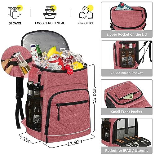 Cooler Backpack Insulated Leakproof Waterproof Backpack Cooler Bag 30/45 Cans, Large Capacity Lightweight Travel Camping Beach Backpack Cooler Ice Chest for Men and Women - color: pink, size: 30 Cans