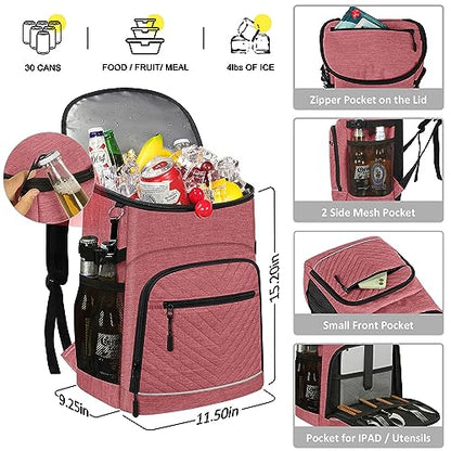 Cooler Backpack Insulated Leakproof Waterproof Backpack Cooler Bag 30/45 Cans, Large Capacity Lightweight Travel Camping Beach Backpack Cooler Ice Chest for Men and Women - color: pink, size: 30 Cans