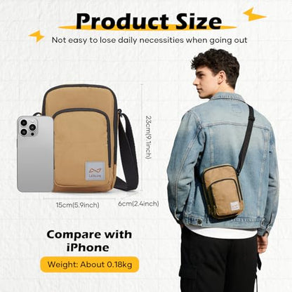 SEAFEW Mini Crossbody Bag Shoulder Bag for Men, Small Messenger Satchel Bag for Women - color: Khaki - Sling