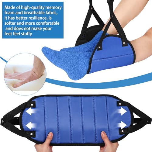 Yerliker Airplane Foot Hammock(Memory Foam) with Earplugs and Eye Mask Travel Necessities Adjustable Airplane Desk Foot Rest for Long Trip Pain and Swelling Relief(Blue) - color: Blue