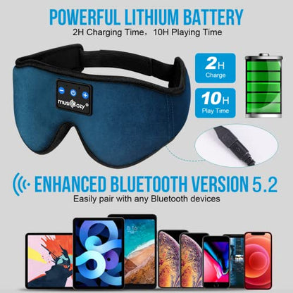 MUSICOZY Sleep Headphones, Bluetooth 5.4 Sleep Mask Headband Headphones Sleeping Eye Mask, Wireless Music Earbuds Earphones with HD Ultra-Thin Stereo Speakers for Side Sleepers Men Women - color: Navy Blue