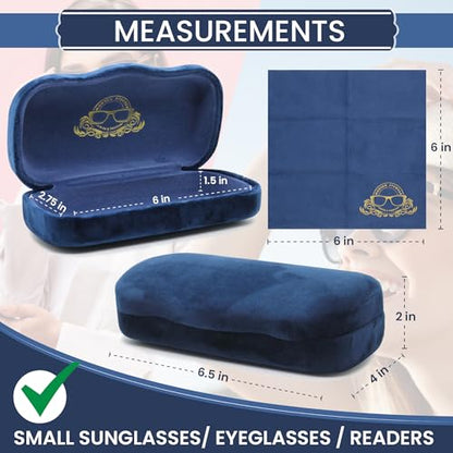 Hard Shell Glasses Case w/Cloth,Velvet Reading Glass, Eyeglass Case, Lightweight, Crush-Resistant, Men & Women - color: Blue Velvet, size: Large