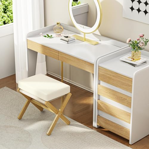 BAMBOOHOMIE Foldable Foot Stool Ottoman, Modern Foot Rest with Bamboo X Legs & Thick Foam Cushion, Folding Foot Stools Small Padded for Bedroom Living Room, Footstool for Chair Couch (Natural - Beige) - color: Natural - Beige