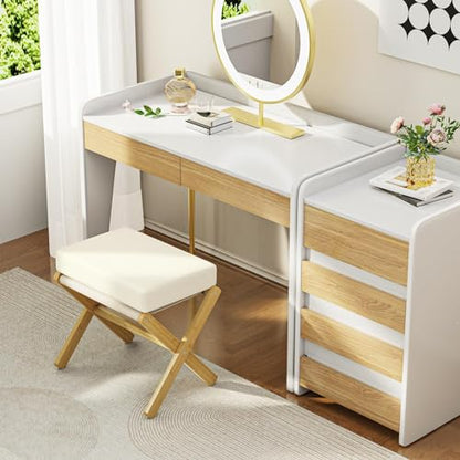 BAMBOOHOMIE Foldable Foot Stool Ottoman, Modern Foot Rest with Bamboo X Legs & Thick Foam Cushion, Folding Foot Stools Small Padded for Bedroom Living Room, Footstool for Chair Couch (Natural - Beige) - color: Natural - Beige