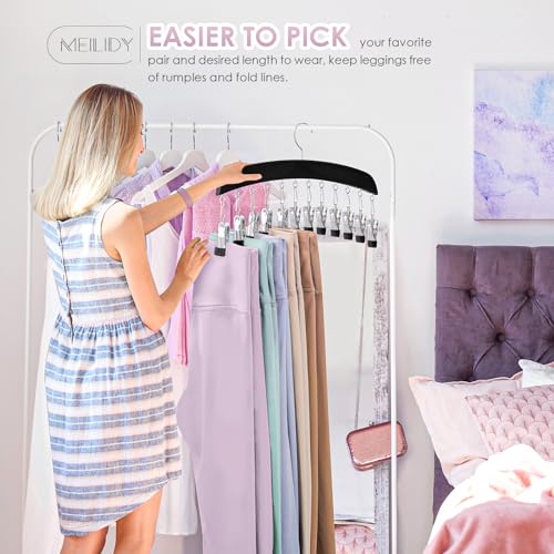 MEILIDY Leggings Hangers, Wooden Closet Hanging Leggings Storage Organizer Scarf Hangers with 24 Clips, 360° Swivel Hook, Black, 2 Pcs - color: Black
