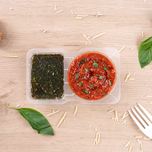 Futura 5 Ounce Snack Containers, 100 Microwavable Sauce Containers - 2 Compartments, Hinged Lid, Clear Plastic Portion Cups, For Condiments Or Dips - Restaurantware - size: 5 oz