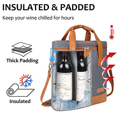 Tirrinia Insulated Wine Gift carrier - 3 Bottle Travel Padded Wine Carry Cooler Tote Bag with Handle and Adjustable Shoulder Strap, Gray - color: Grey 2