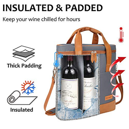 Tirrinia Insulated Wine Gift carrier - 3 Bottle Travel Padded Wine Carry Cooler Tote Bag with Handle and Adjustable Shoulder Strap, Gray - color: Grey 2
