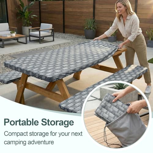 Picnic Table Cover with Bench Covers Camping Essentials Waterproof Windproof Camping Tablecloth with Drawstring Bag, Fitted Rectangle Tables and Seats, 72in, Dark Gray - color: Dark Gray, size: 72in