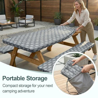 Picnic Table Cover with Bench Covers Camping Essentials Waterproof Windproof Camping Tablecloth with Drawstring Bag, Fitted Rectangle Tables and Seats, 72in, Dark Gray - color: Dark Gray, size: 72in