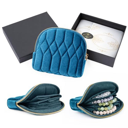 2026New Travel Jewelry Case, Small Travel Jewelry Bag with Zipper, 5-Layer velvet Travel Jewelry Pouch for Bracelet Rings Earring (TealBlue) - color: TealBlue