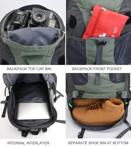 Bseash 50L Hiking Backpack, Water Resistant Lightweight Outdoor Sport Daypack Travel Bag for Camping Climbing Skiing Cycling (Gold - With Shoe Compartment) - color: Gold - With Shoe Compartment
