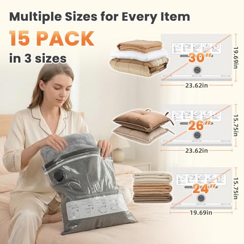 2026 Update 15 Pack Carry-on Size Compression Packing Bags | TSA Approved, 1.5s Hold to Start, 2000mAh Rechargeable, 100+ vacuum seals per charge, for Luggage and Suitcase